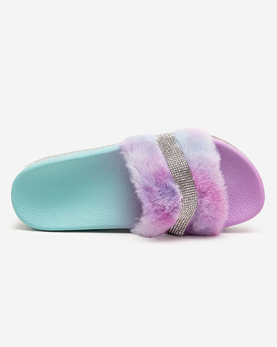 Violett-Mint Damenhausschuhe mit Fell und Zirkonia Zerika - Footwear