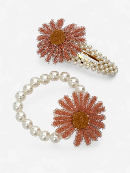Royalfashion Set aus Haarklammern und Haargummis mit Blume Flora Perla