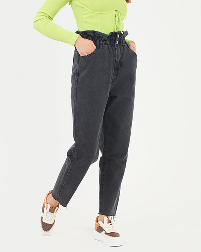Schwarze Mom-Jeans mit hoher Taille und Paperbag für Damen - Kleidung