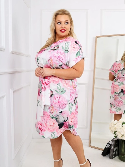 Royalfashion Damenknielanges Kleid mit kurzen Ärmeln und Rosenbindung