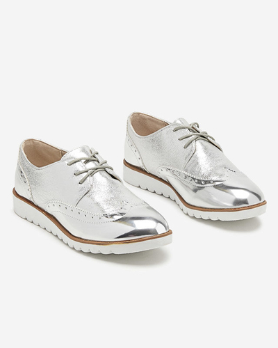 Silberne Damenschuhe mit glitzernden silbernen Retinis-Einsätzen - Schuhe