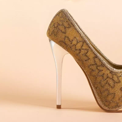 OUTLET Gold Damen Brokat-Pumps mit Zirkonia Vida - Schuhe