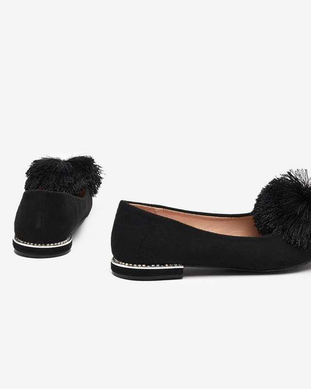 Schwarze Damen-Ballerinas mit Bommel und Zirkonia Hesimi - Footwear