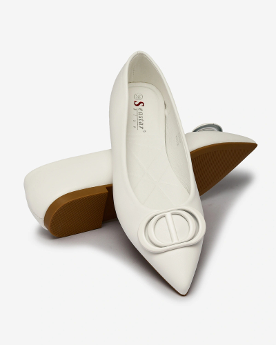 Royalfashion Weiße Damen-Ballerinas mit spitzer Spitze und Verzierung auf der Nase Manixy