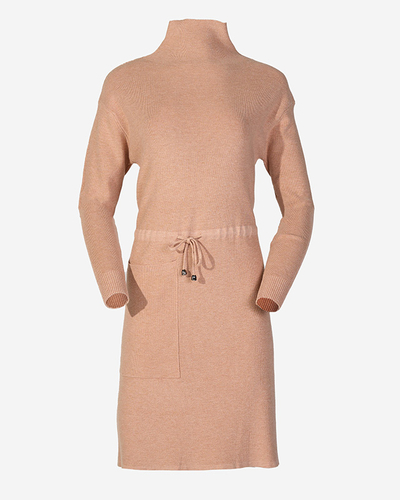 Beiges Damen-Pulloverkleid mit Rollkragen - Kleidung