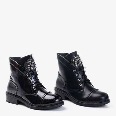 Schwarze Lackstiefel für Damen mit Nissioe-Steinen - Schuhe