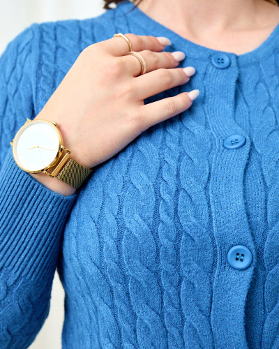 Royalfashion Blau Damen Strickjacke mit Karomuster