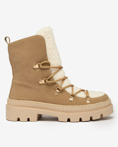 Royalfashion Beige isolierte Damen Trapper Boots mit Schafsfell Lery Walk
