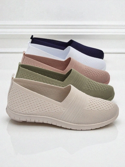 Beige Damen-Slip-Ons Callista - leichte Stoffschuhe mit flacher Sohle