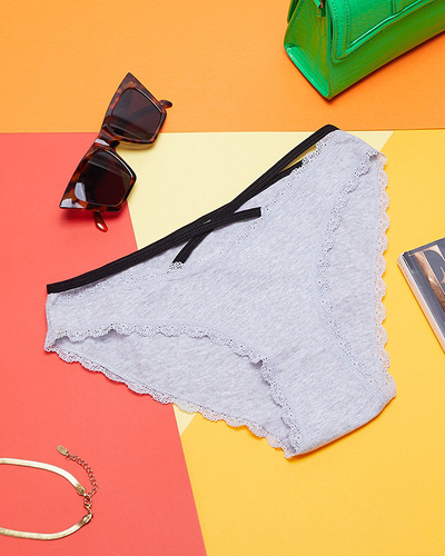 Grauer Damenslip mit Spitze und Streifen - Unterwäsche