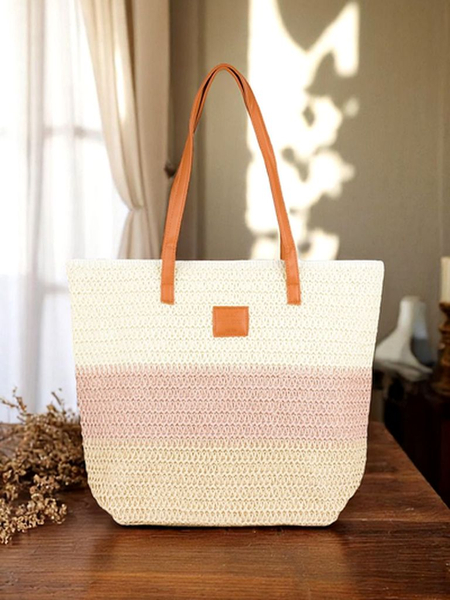 Royalfashion Große Strohtasche für Damen mit breiten Streifen