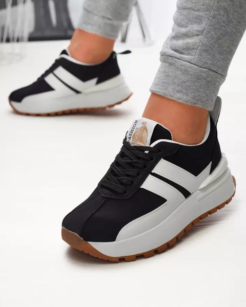 Schwarze Damen-Sportschuhe aus Öko-Leder mit bunten Einsätzen Tifora- Footwear