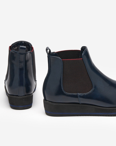 Dunkelblaue Damenkeilstiefel Stasia - Schuhe