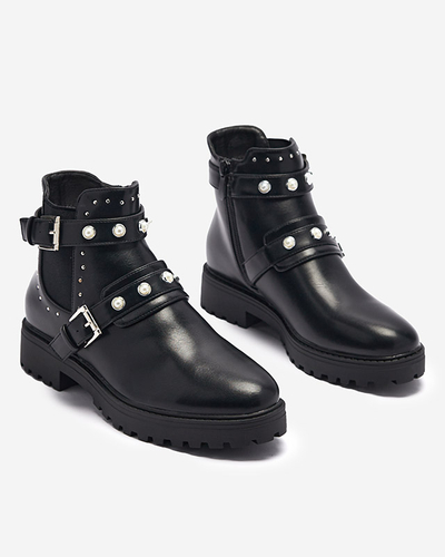 Ботильйони жіночі з еко шкіри з перлами чорного кольору Saalo- Footwear