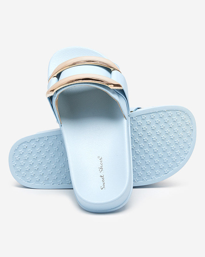 OUTLET Blaue Damenhausschuhe mit goldener Verzierung Serina - Schuhe