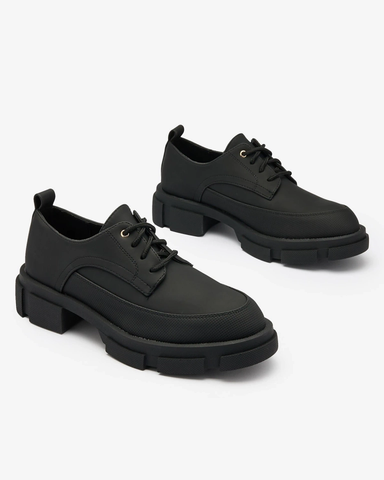 Royalfashion Damen schwarze matte Halbschuhe auf fester Sohle Trendy Chunky