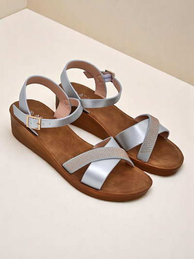 Royalfashion Damensandaletten mit Keilabsatz und Strasssteinen Allona