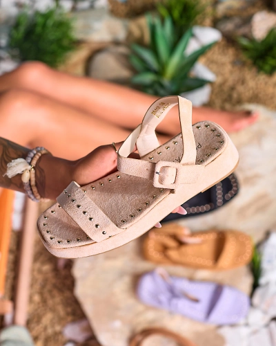 Beige Damensandalen mit Strass Franssia - Schuhe