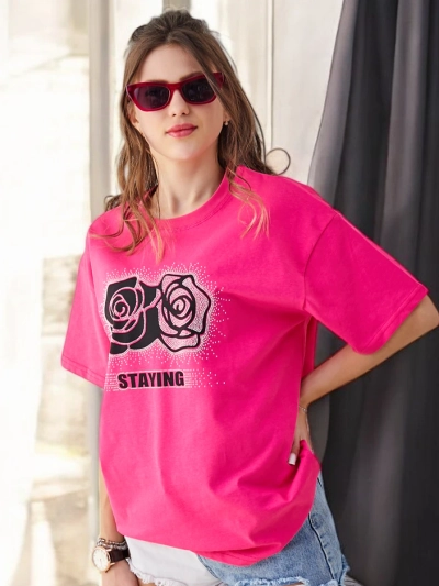 Royalfashion Baumwolle Damen T-Shirt Rose Blume