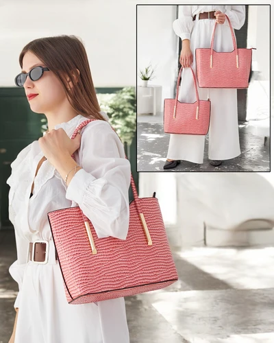 Royalfashion Doppelte Handtasche aus patentiertem Leder mit Prägung