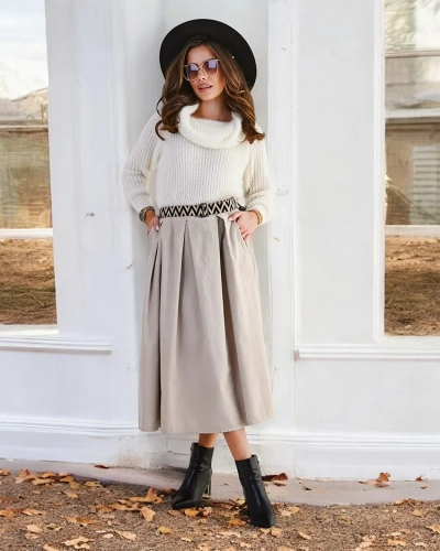 Royalfashion Damen-Midirock a' la Cord