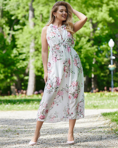 Біле жіноче плаття максі з квітами - Одяг