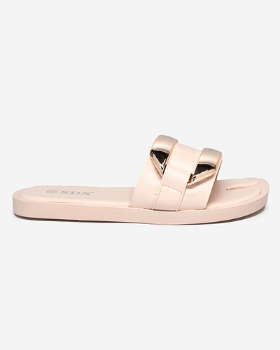 Beige Damenhausschuhe mit großem Goldornament Kedino - Footwear