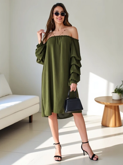 Royalfashion Glattes Damenkleid inspiriert vom spanischen Stil mit Rüschen