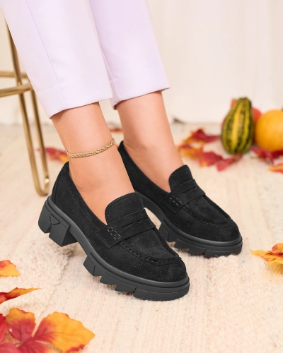 Royalfashion Schwarz Damen durchbrochene Mokassins Lace Glide