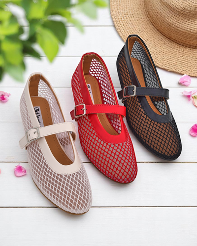 Royalfashion Damen-Ballerinas mit Lochmuster und Riemchen Naommi