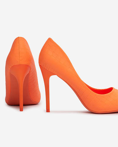 Neonorange Damen-Stiletto-Pumps mit Prägung Asota - Schuhe
