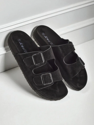 Royalfashion Damen Pantoletten aus Öko-Wildleder mit Schnallen Bella Duo