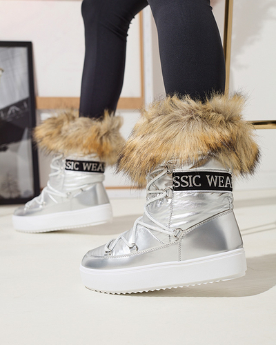 Silberne Damen-Schneestiefel mit Fell Lilitsa- Footwear