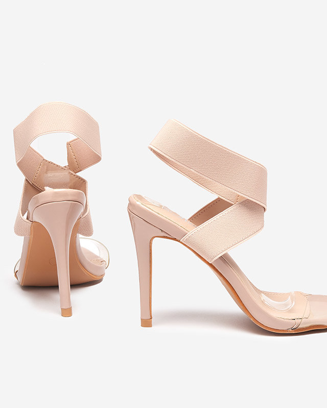 Damensandalen mit Pfennigabsatz in Koala Beige - Schuhe