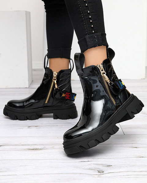 Schwarz lackierte Damenstiefel Osallu- Obuwie