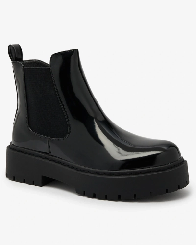 Royalfashion Чорні лаковані жіночі чоботи без підборів Glossy Chic