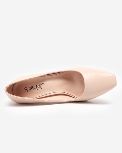 Beige Damenpumps mit karreeförmiger Spitze Vaseka - Footwear