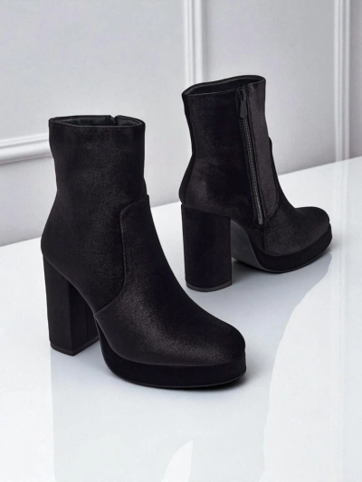 Damen Stiefeletten mit Blockabsatz Al'la Velours Miss