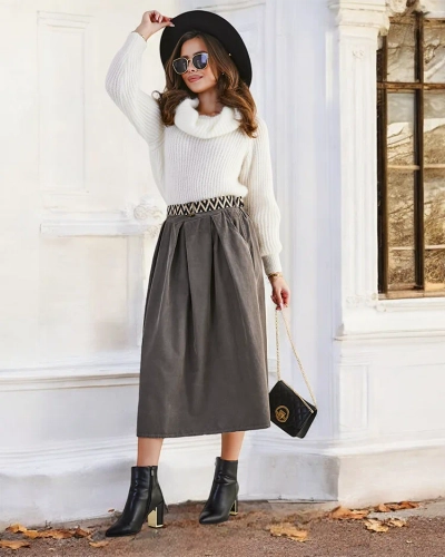 Royalfashion Damen-Midirock à la Cord
