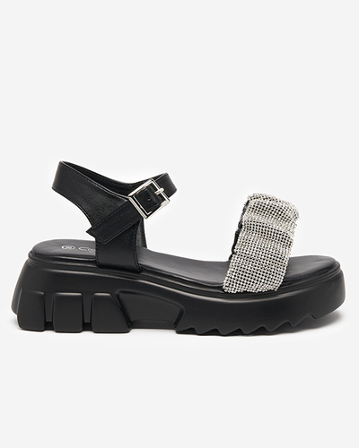 Schwarze Damensandalen mit Zirkonias Pokio- Footwear