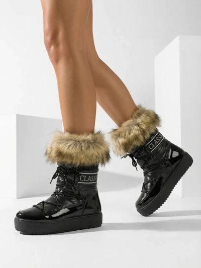 Royalfashion Schwarze Schlupfstiefel a'la Schneestiefel für Damen Gomllo