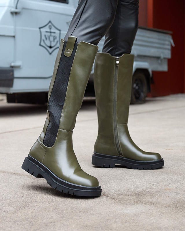 Kniehohe Damenstiefel aus Öko-Leder in dunkelgrüner Farbe Orikas - Footwear