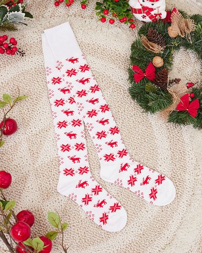 Royalfashion Damen-Weihnachts-Kniestrümpfe in Weiß