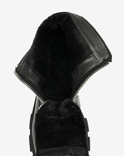 Royalfashion Schwarzer Damenstiefel aus lackiertem Perlmutt Asiciu