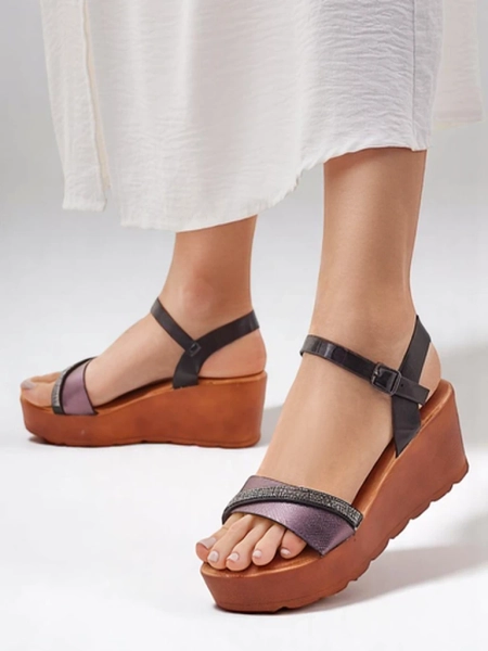 Royalfashion Damen-Wedgesandalen mit Strasssteinen und Glitzer Aurora Glow