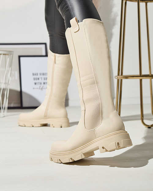 Кремові жіночі черевики до середини ікри Vebissa- Footwear