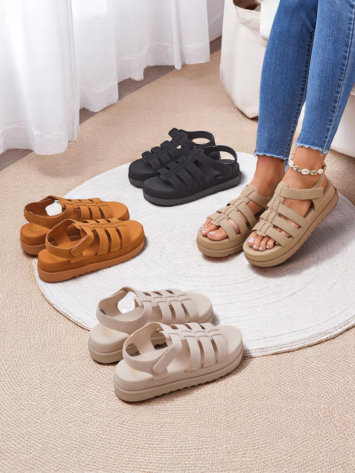 Callista Camel Damen Plateausandalen von Royalfashion aus ökologischem Leder