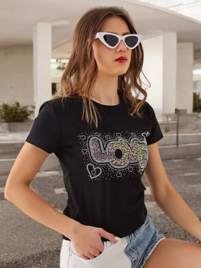 Royalfashion Baumwoll Damen T-Shirt LOVE mit Strass