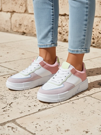 Damen-Sneakers Hypatia Pastello hellgrau Öko-Leder Frühling 4cm