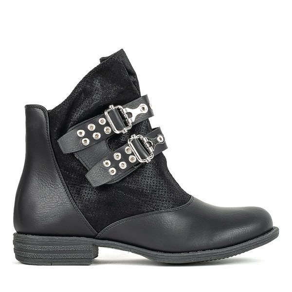 Schwarze Stiefeletten mit silbernen Halcyon-Schnallen - Schuhe